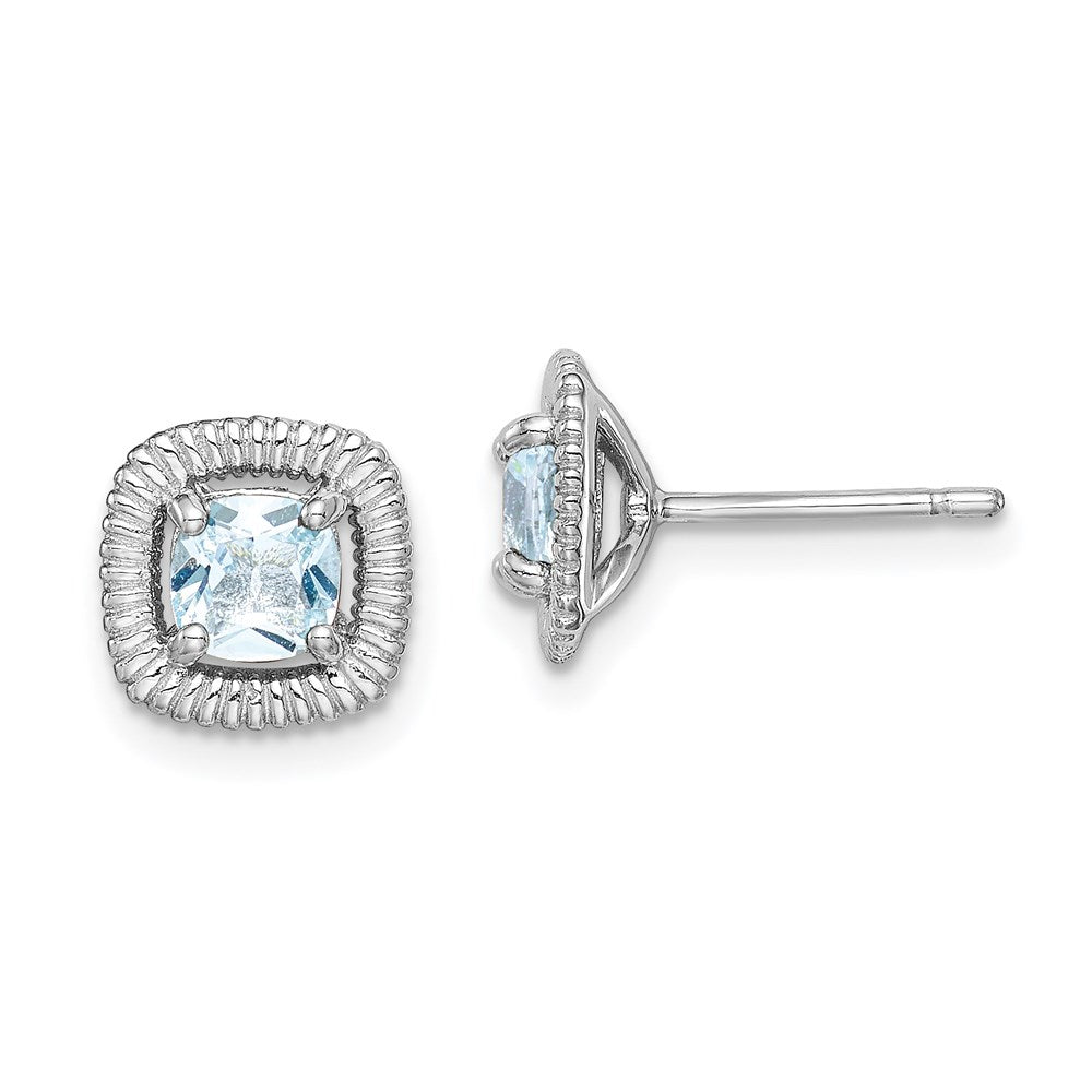 Sterlingsilber Rhod-plat Aquamarin Quadratisch Ohrstecker