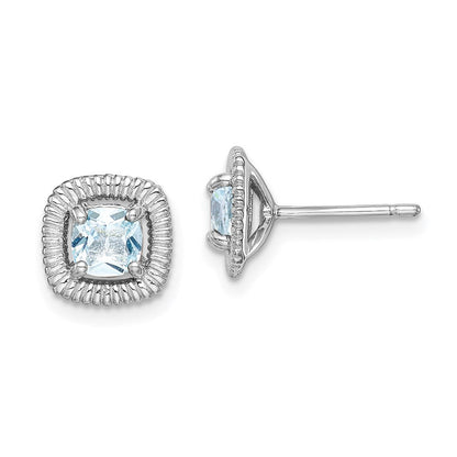 Sterlingsilber Rhod-plat Aquamarin Quadratisch Ohrstecker