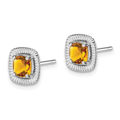 Sterlingsilber Rhod-plat Citrin Quadratisch Ohrstecker