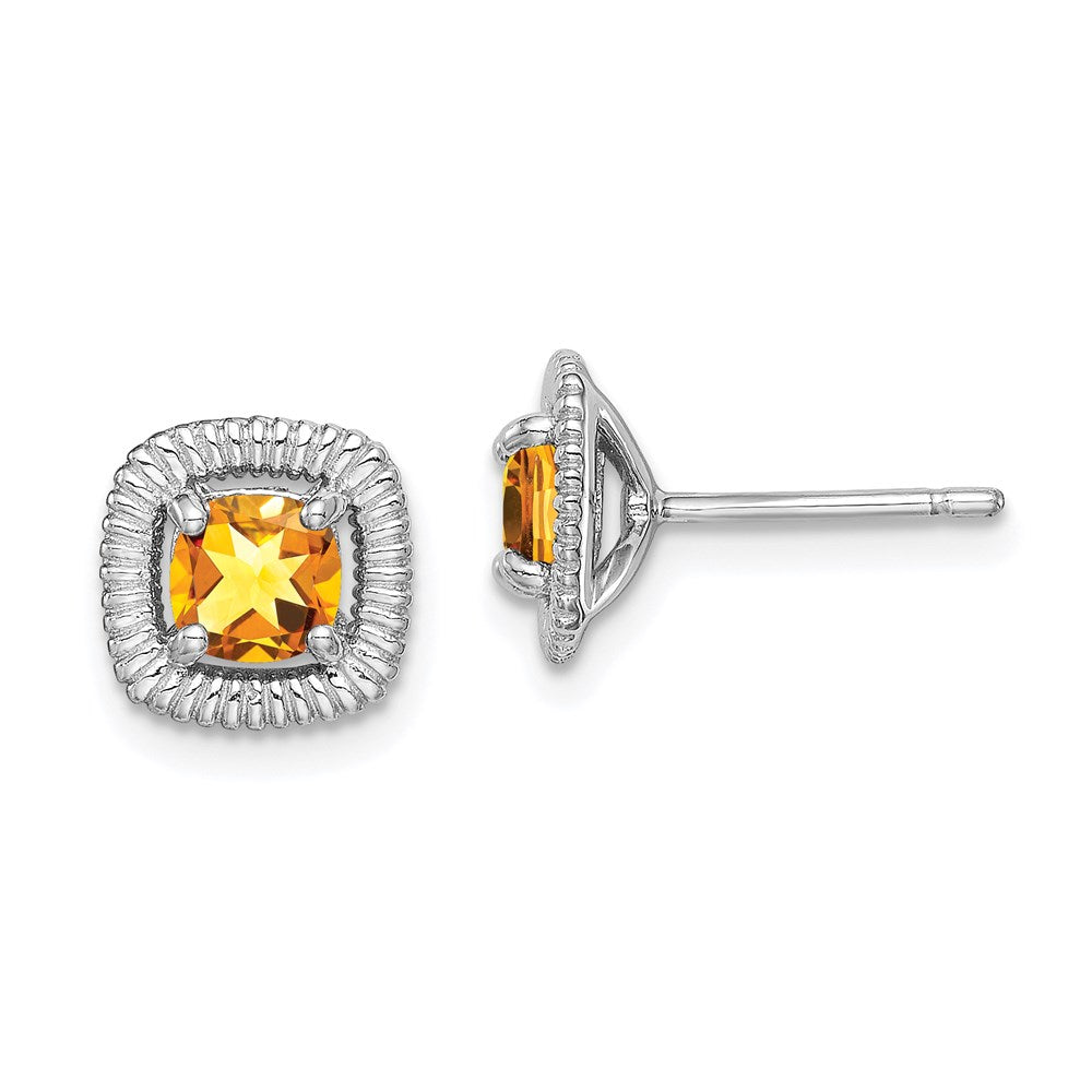Sterlingsilber Rhod-plat Citrin Quadratisch Ohrstecker
