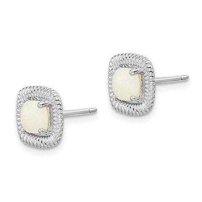 Sterlingsilber Rhod-plat Milky Opal Quadratisch Ohrstecker