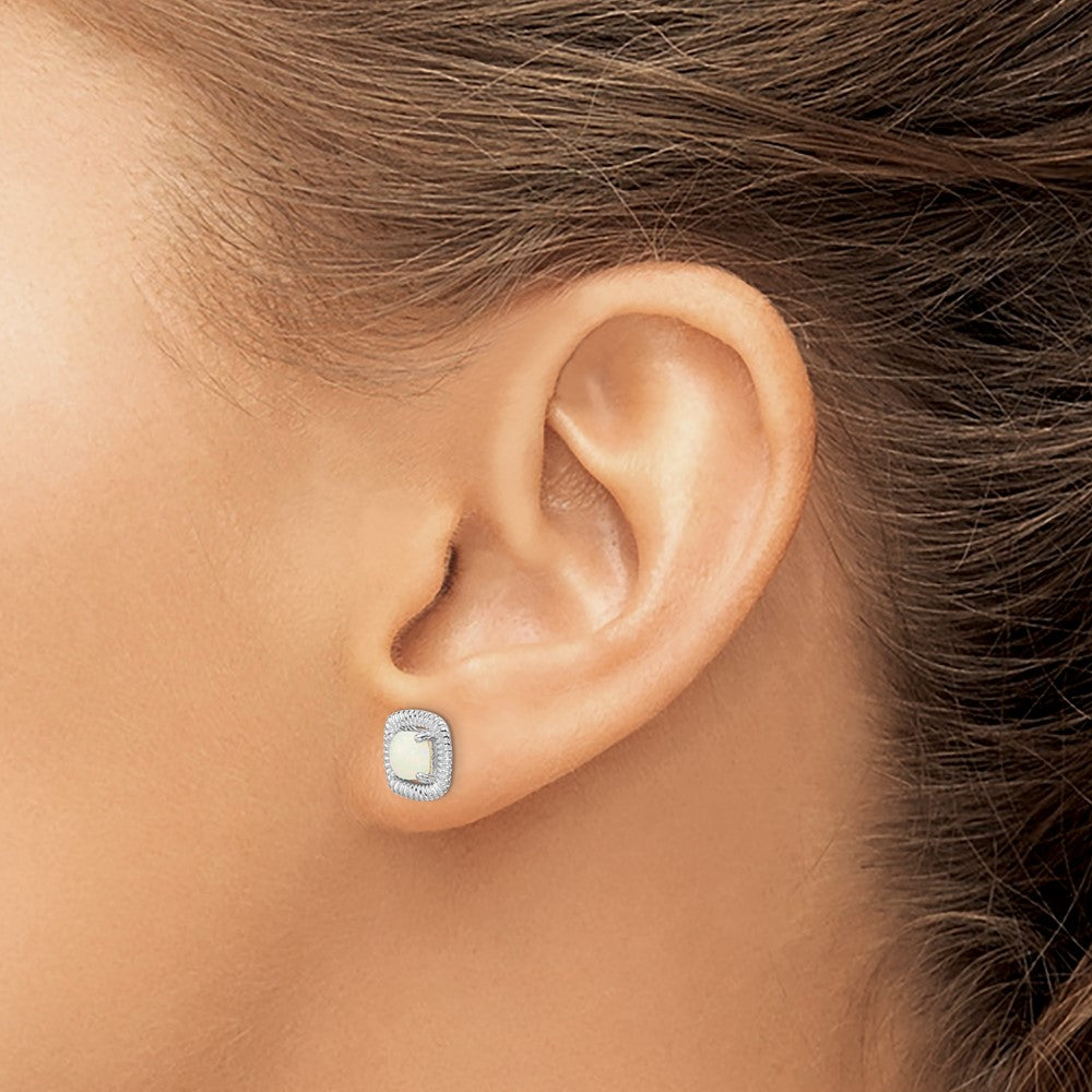 Sterlingsilber Rhod-plat Milky Opal Quadratisch Ohrstecker