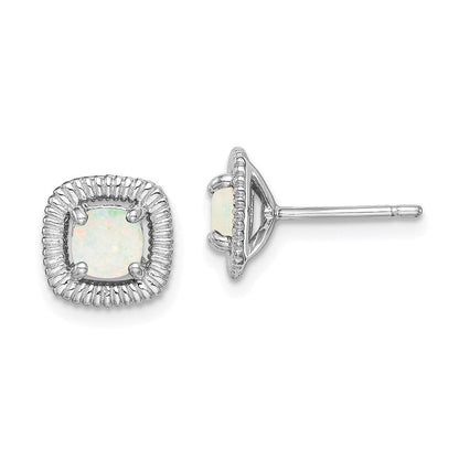 Sterlingsilber Rhod-plat Milky Opal Quadratisch Ohrstecker