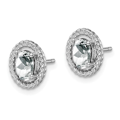 Sterlingsilber Rhod-plat Weiß Topas Oval Ohrstecker