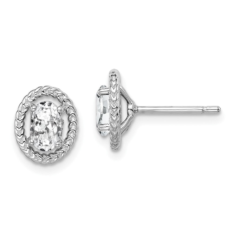 Sterlingsilber Rhod-plat Weiß Topas Oval Ohrstecker
