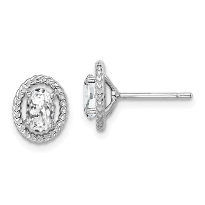 Sterlingsilber Rhod-plat Weiß Topas Oval Ohrstecker