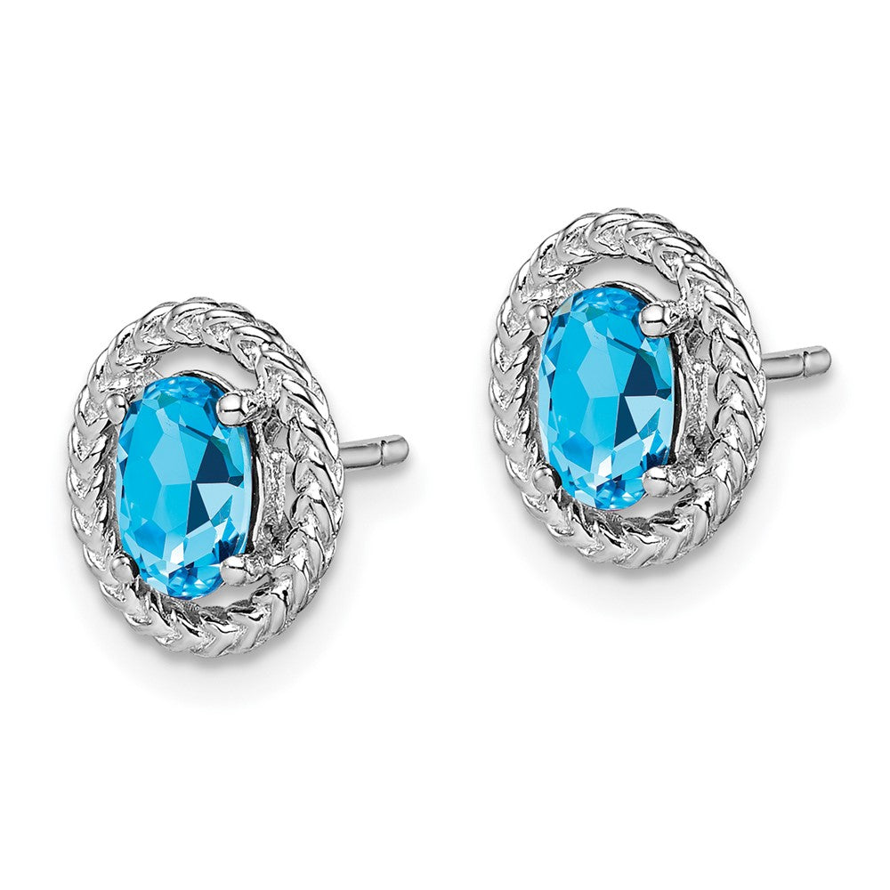 Sterlingsilber Rhod-plat Licht Schweizer Blautopas Oval Ohrstecker
