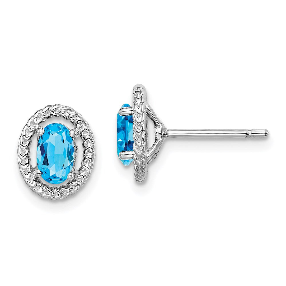 Sterlingsilber Rhod-plat Licht Schweizer Blautopas Oval Ohrstecker
