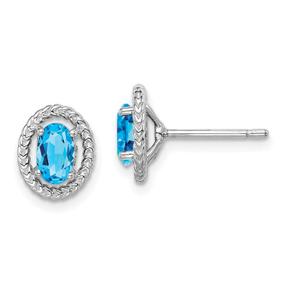 Sterlingsilber Rhod-plat Licht Schweizer Blautopas Oval Ohrstecker