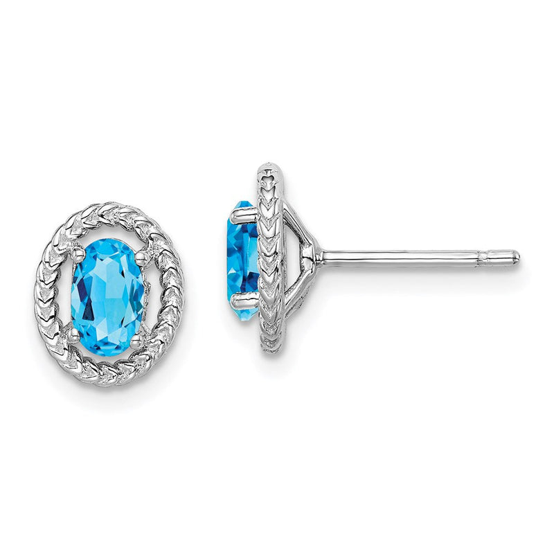 Sterlingsilber Rhod-plat Licht Schweizer Blautopas Oval Ohrstecker