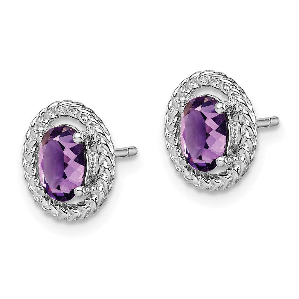 Sterlingsilber Rhod-plat Amethyst Oval Ohrstecker