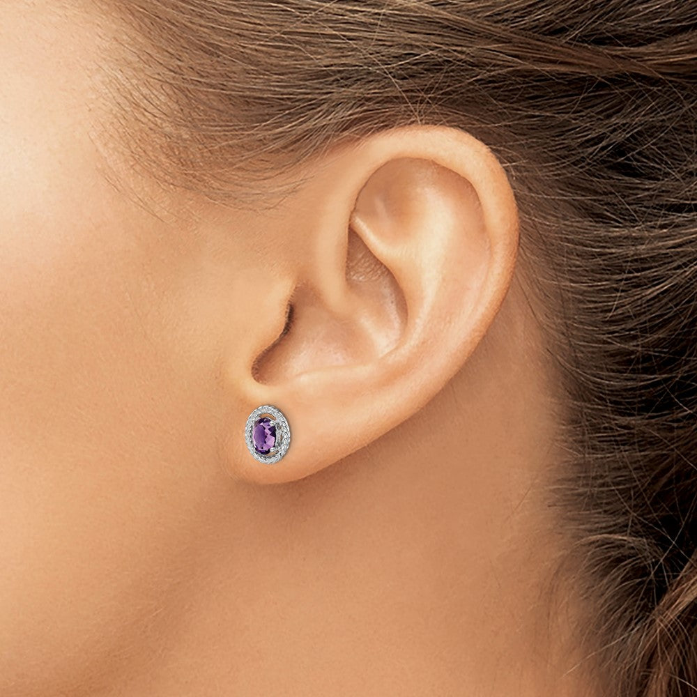 Sterlingsilber Rhod-plat Amethyst Oval Ohrstecker