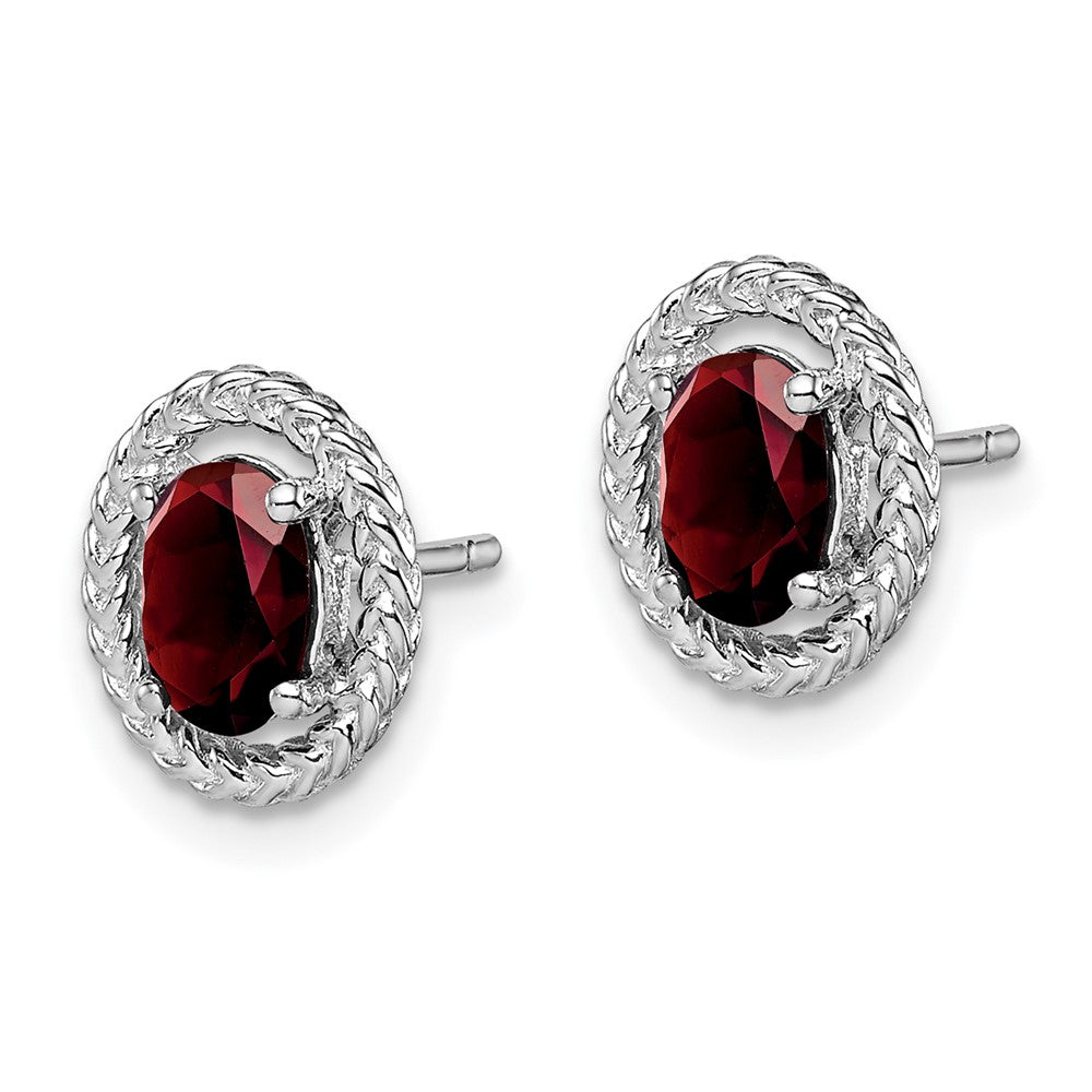 Sterlingsilber Rhodiniert Granat Oval Ohrstecker
