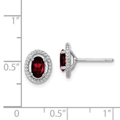 Sterlingsilber Rhodiniert Granat Oval Ohrstecker