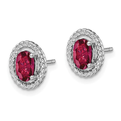 Sterlingsilber Rhod-plat Erzeugt Rubin Oval Ohrstecker