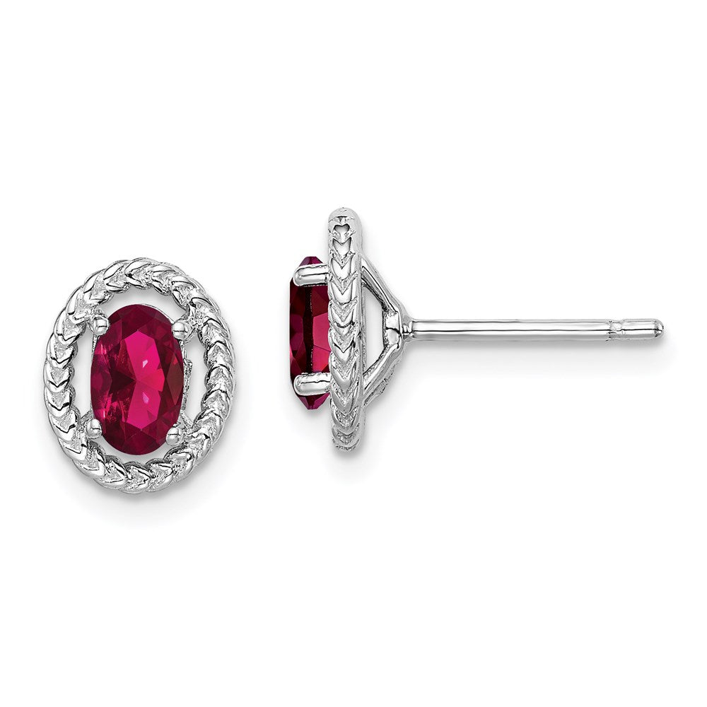 Sterlingsilber Rhod-plat Erzeugt Rubin Oval Ohrstecker