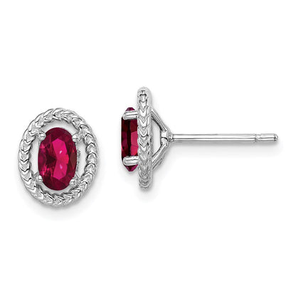 Sterlingsilber Rhod-plat Erzeugt Rubin Oval Ohrstecker