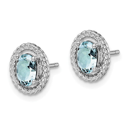 Sterlingsilber Rhod-plat Aquamarin Oval Ohrstecker