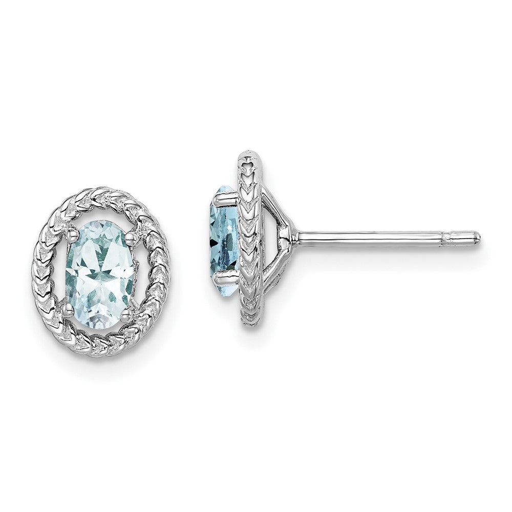 Sterlingsilber Rhod-plat Aquamarin Oval Ohrstecker