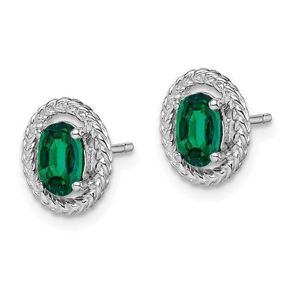 Sterlingsilber Rhod-plat Erzeugt Smaragd Oval Ohrstecker