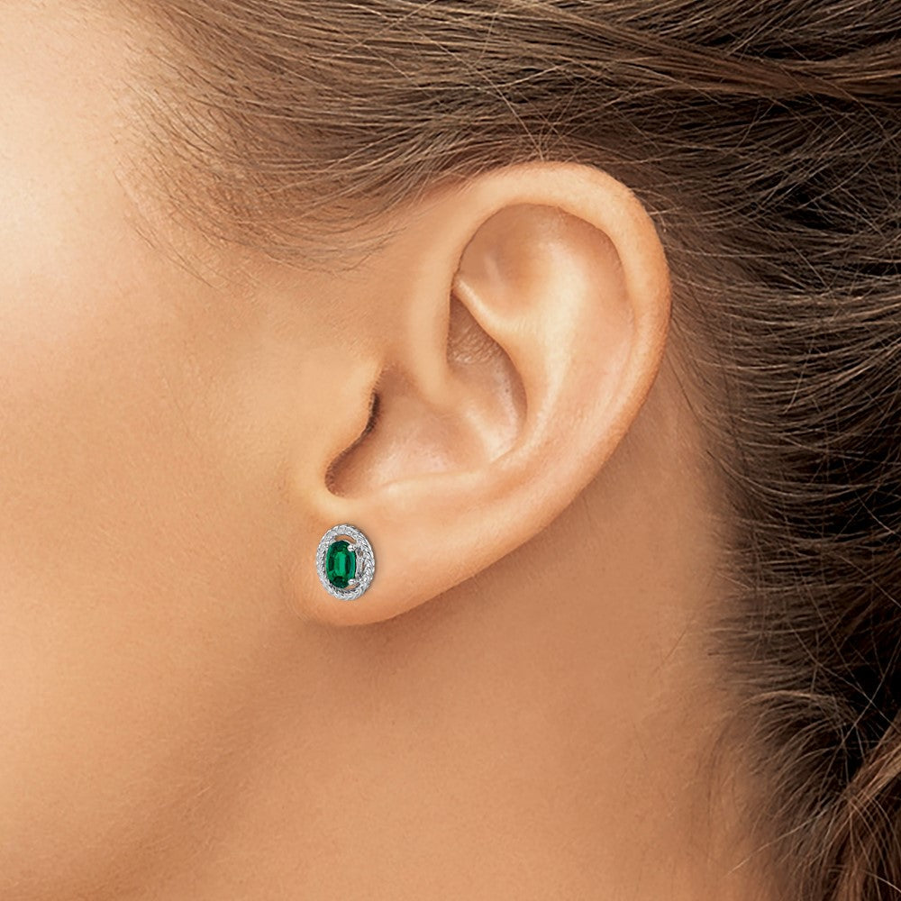 Sterlingsilber Rhod-plat Erzeugt Smaragd Oval Ohrstecker