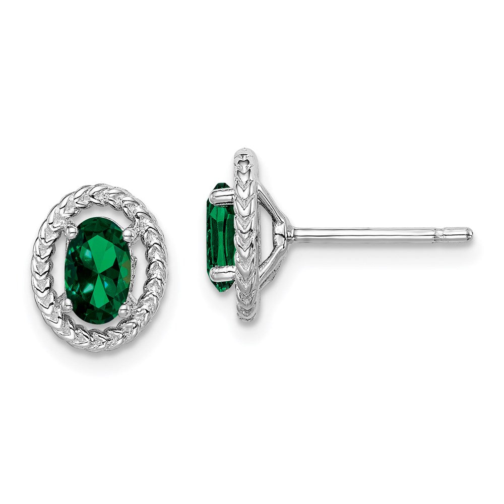 Sterlingsilber Rhod-plat Erzeugt Smaragd Oval Ohrstecker