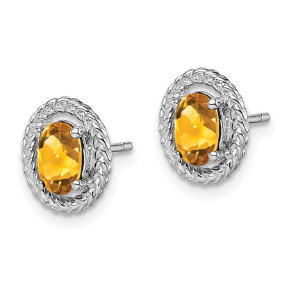 Sterlingsilber Rhod-plat Citrin Oval Ohrstecker