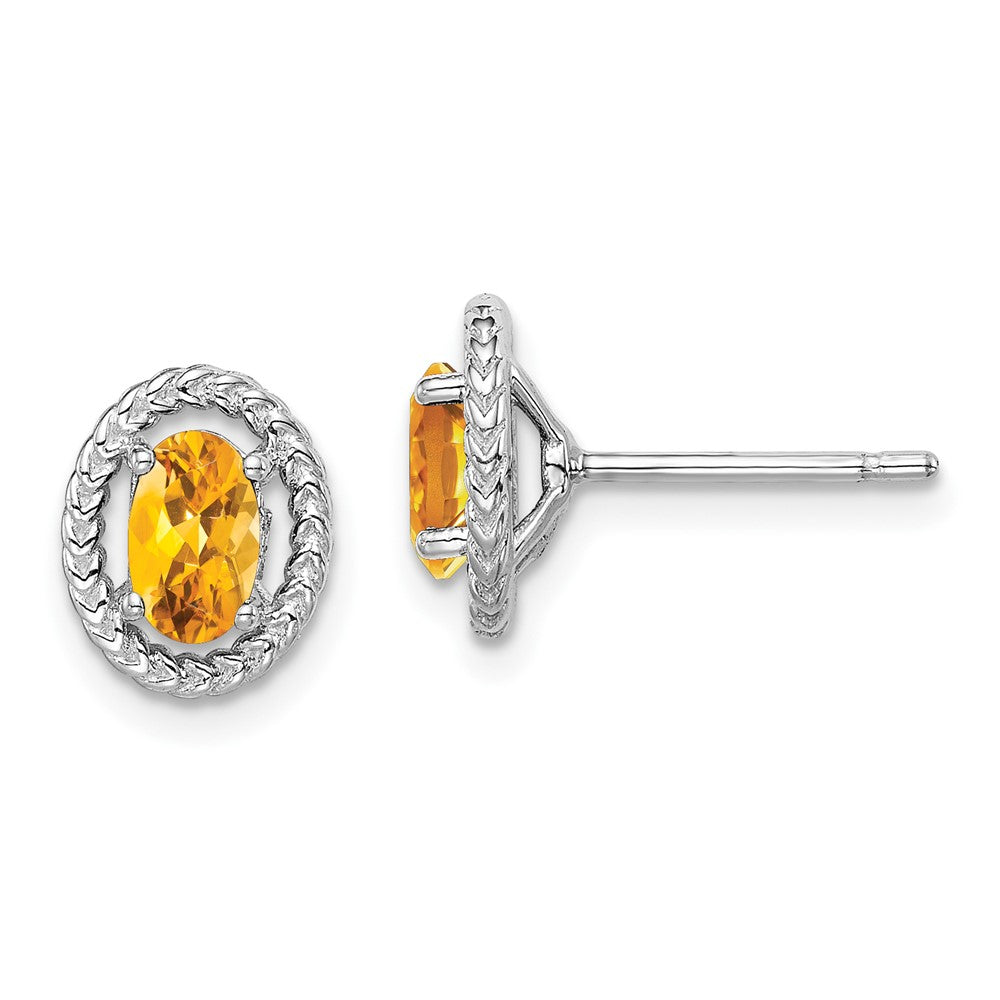 Sterlingsilber Rhod-plat Citrin Oval Ohrstecker