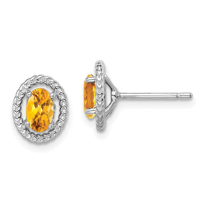Sterlingsilber Rhod-plat Citrin Oval Ohrstecker
