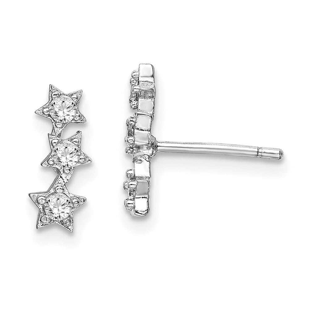 Sterlingsilber Rhodiniert Zirkonia Dreifach Stern Ohrstecker