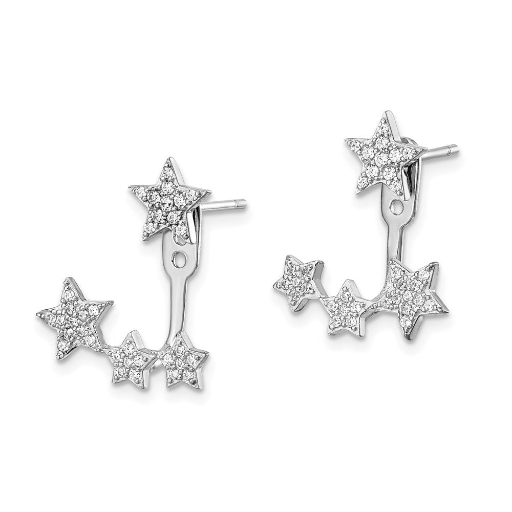 Sterlingsilber Rhodiniert Zirkonia Sterne Vorderseite & Rückseite Ohrstecker