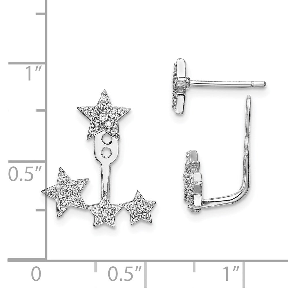 Sterlingsilber Rhodiniert Zirkonia Sterne Vorderseite & Rückseite Ohrstecker