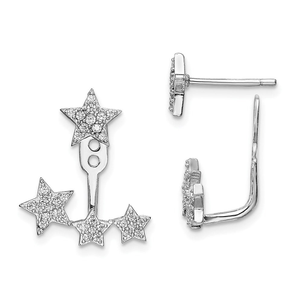 Sterlingsilber Rhodiniert Zirkonia Sterne Vorderseite & Rückseite Ohrstecker
