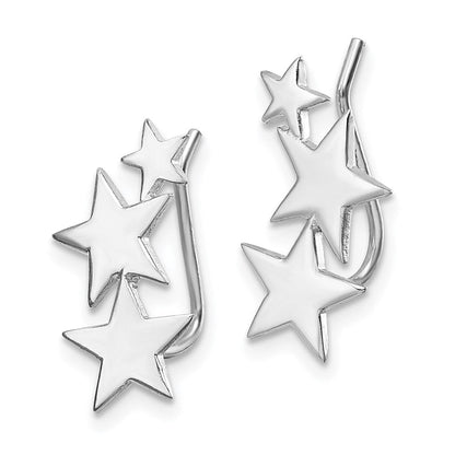 Sterlingsilber Rhodiniert Poliert Graduating Sterne Ohr Climber Ohrringe
