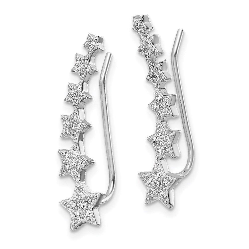 Sterlingsilber Rhodiniert Graduating Zirkonia Sterne Ohr Climber Ohrringe
