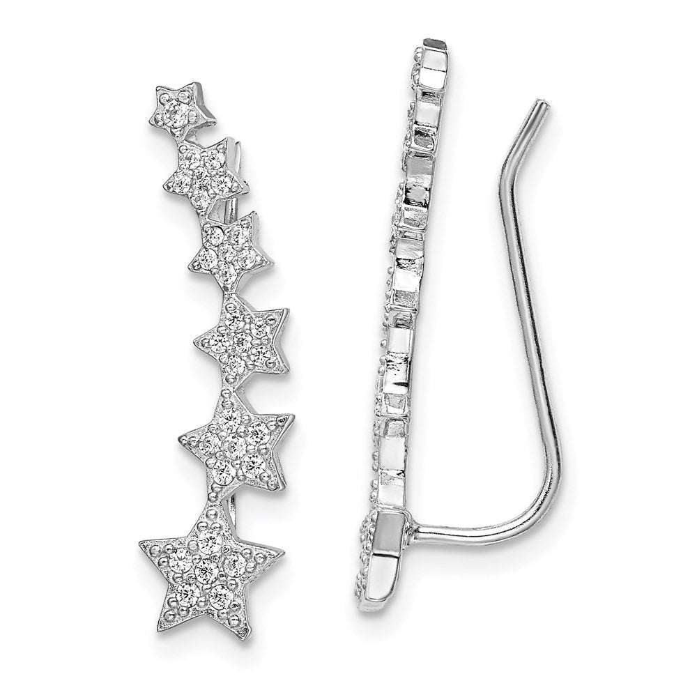 Sterlingsilber Rhodiniert Graduating Zirkonia Sterne Ohr Climber Ohrringe