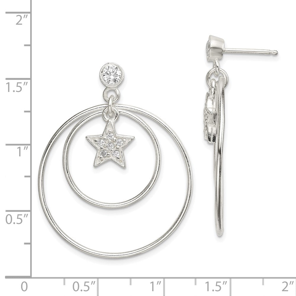Sterlingsilber Poliert Zirkonia Stern Orbiting Kreise Tropfen Ohrstecker