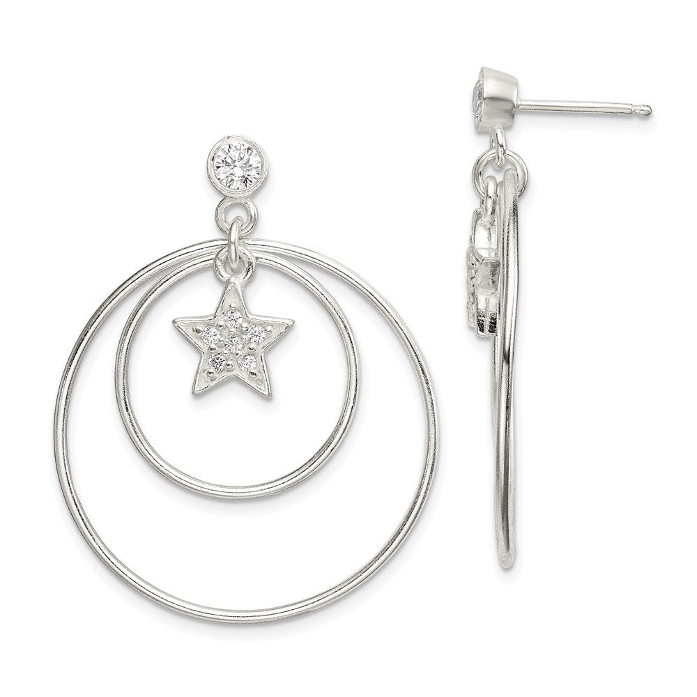 Sterlingsilber Poliert Zirkonia Stern Orbiting Kreise Tropfen Ohrstecker