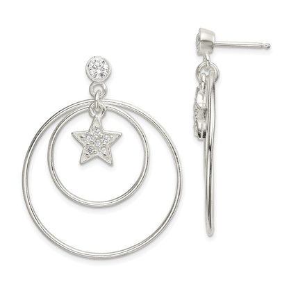 Sterlingsilber Poliert Zirkonia Stern Orbiting Kreise Tropfen Ohrstecker