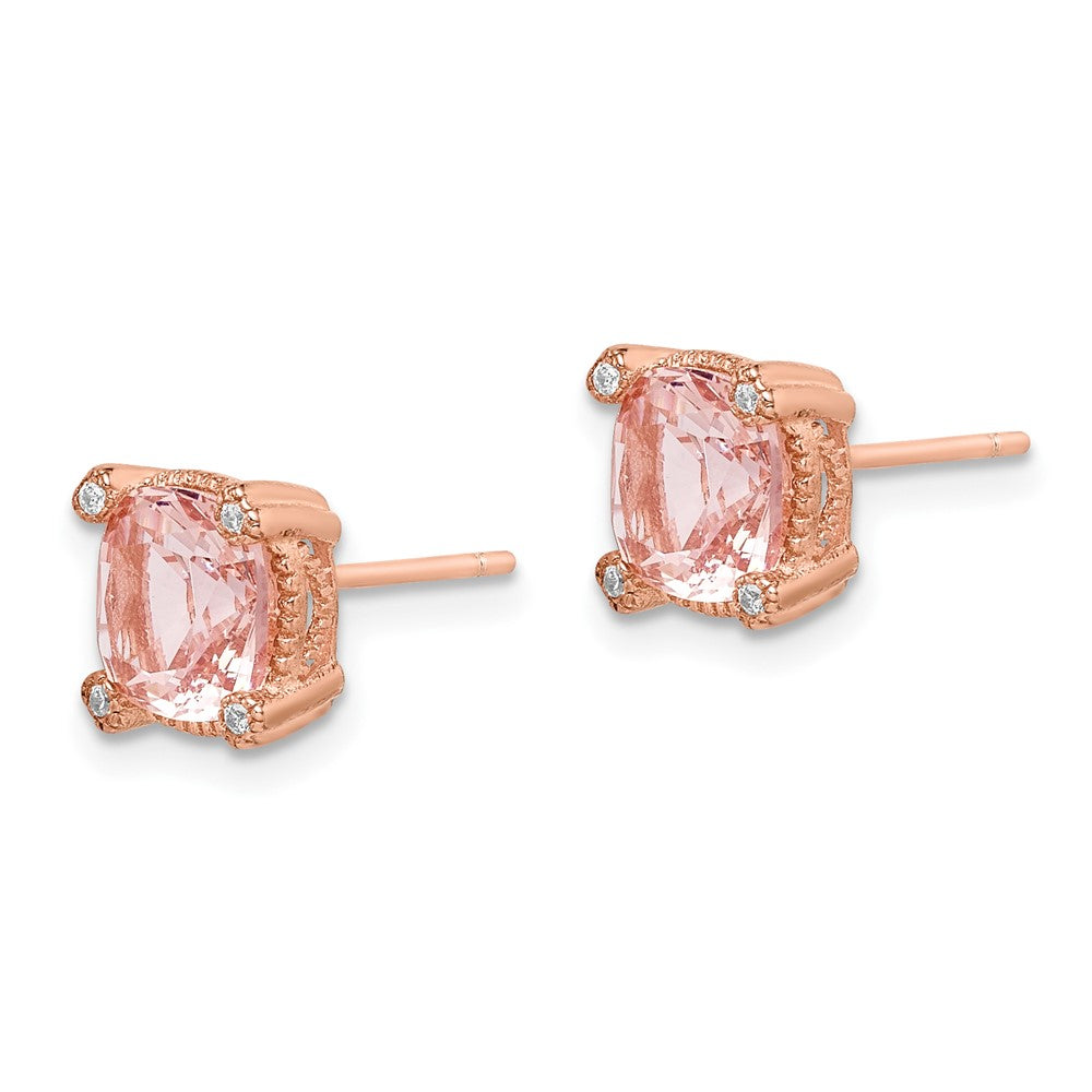 Sterlingsilber Roséfarben Poliert Strukturiert Rosa Kristall & Zirkonia Ohrstecker