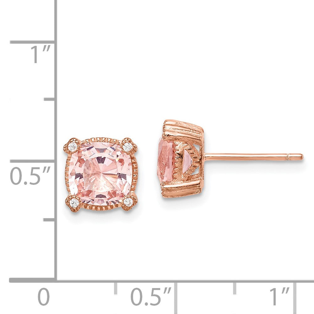Sterlingsilber Roséfarben Poliert Strukturiert Rosa Kristall & Zirkonia Ohrstecker