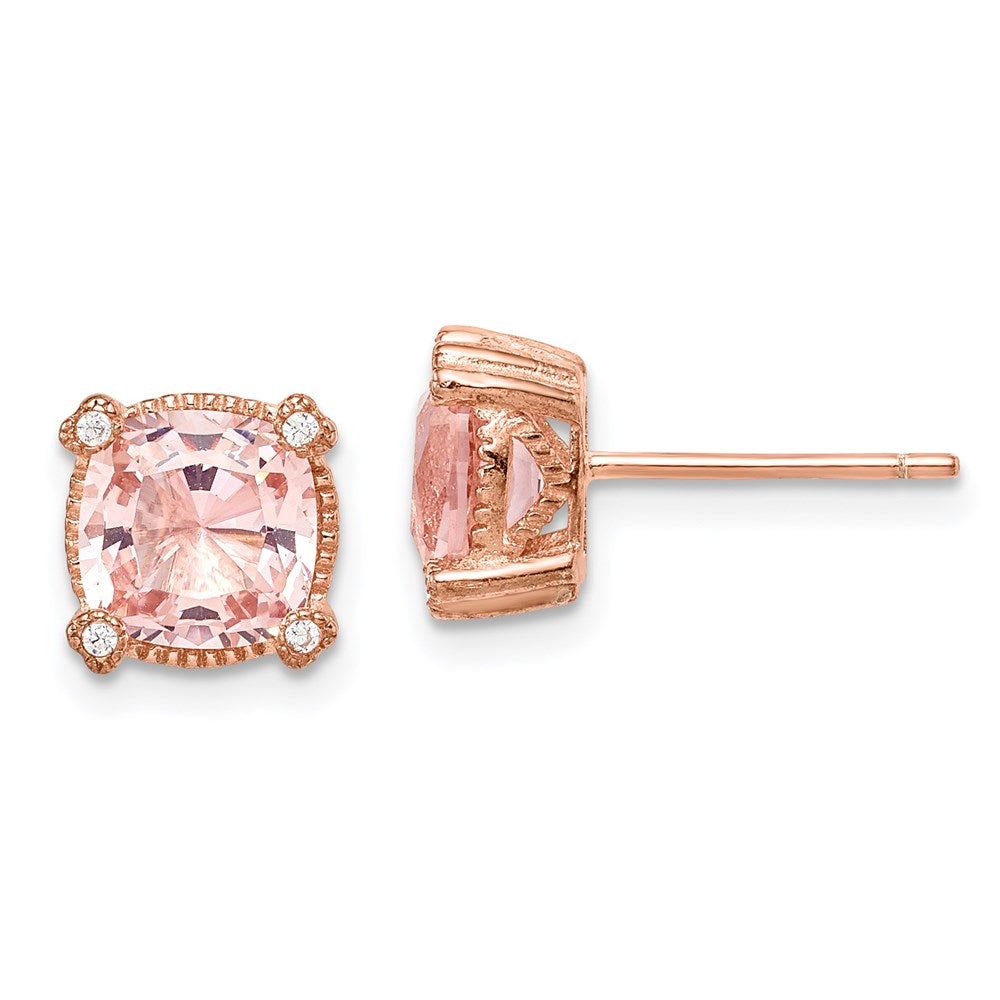 Sterlingsilber Roséfarben Poliert Strukturiert Rosa Kristall & Zirkonia Ohrstecker