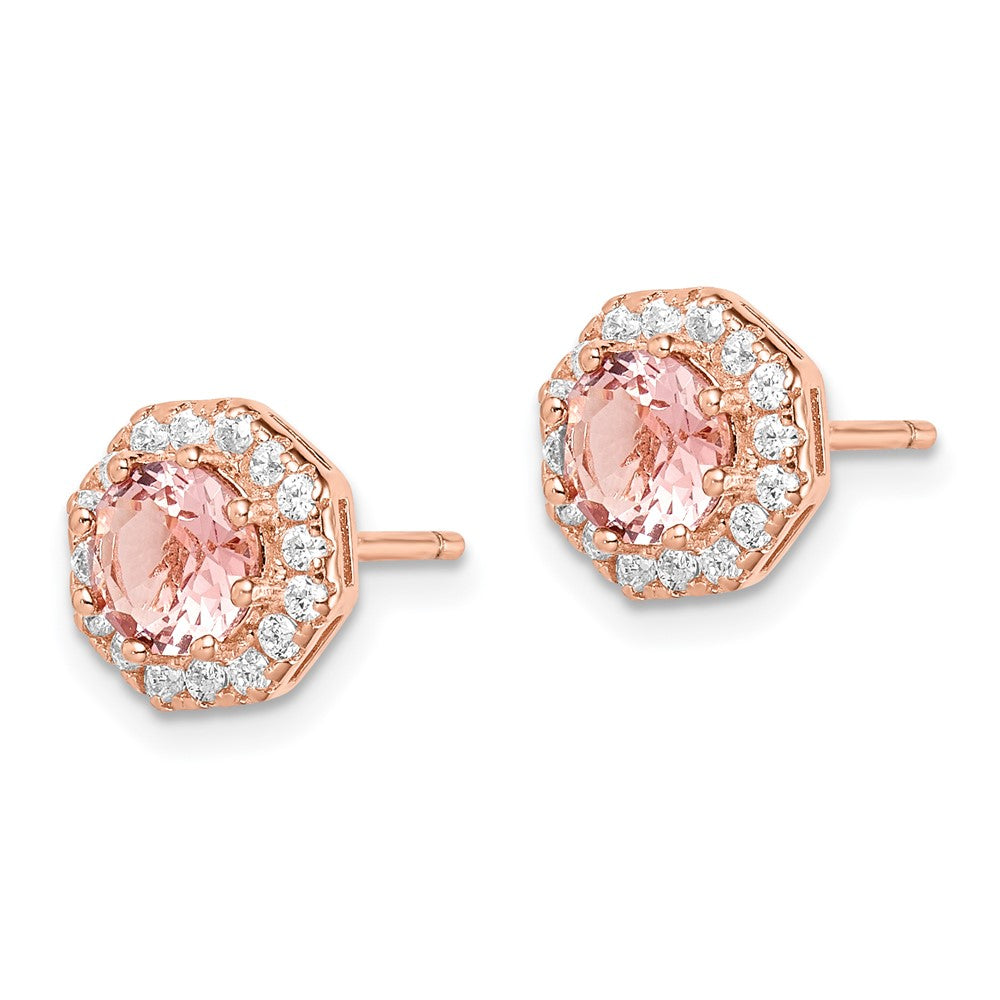 Sterlingsilber Roséfarben Poliert Rosa Kristall & Zirkonia Heiligenschein Ohrstecker