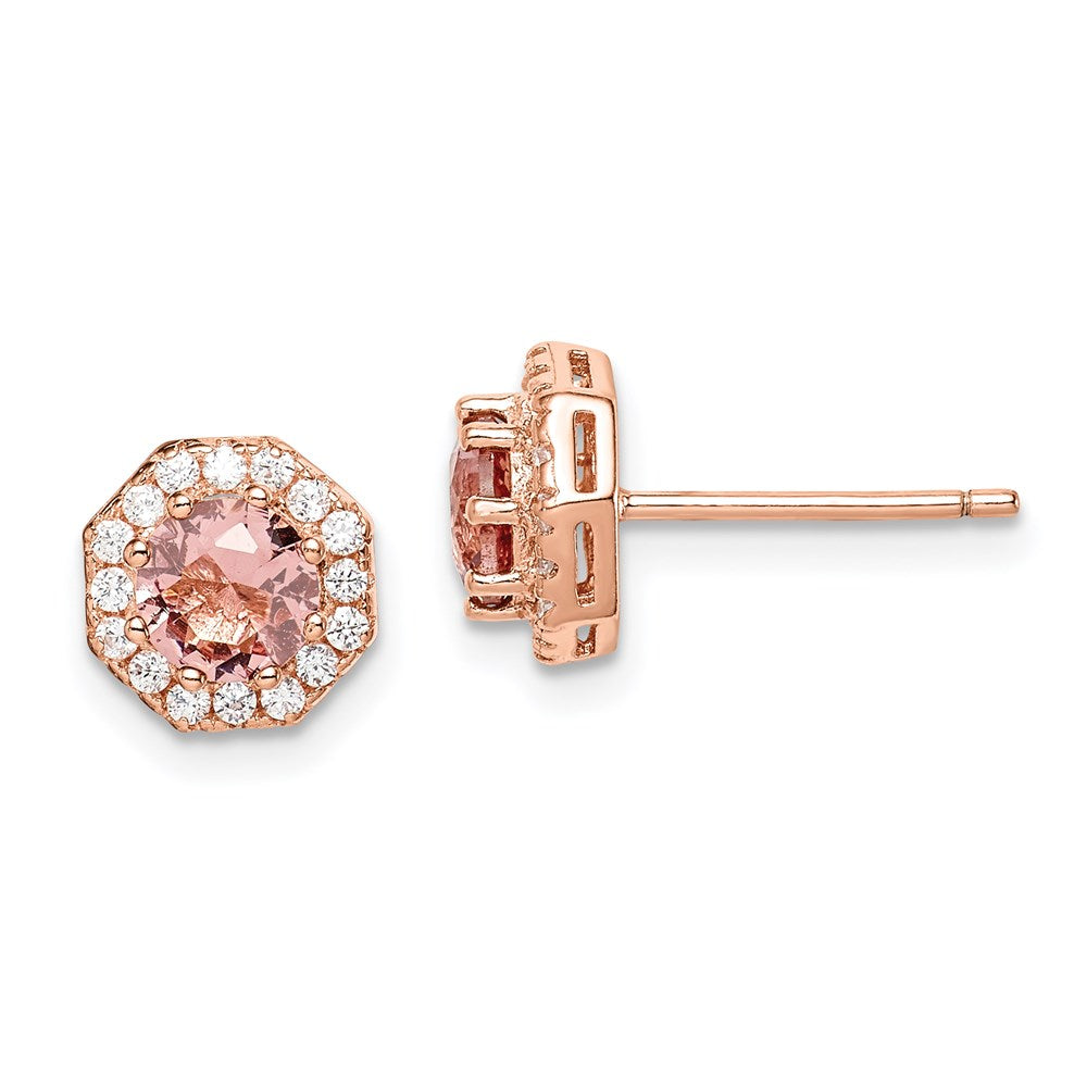 Sterlingsilber Roséfarben Poliert Rosa Kristall & Zirkonia Heiligenschein Ohrstecker