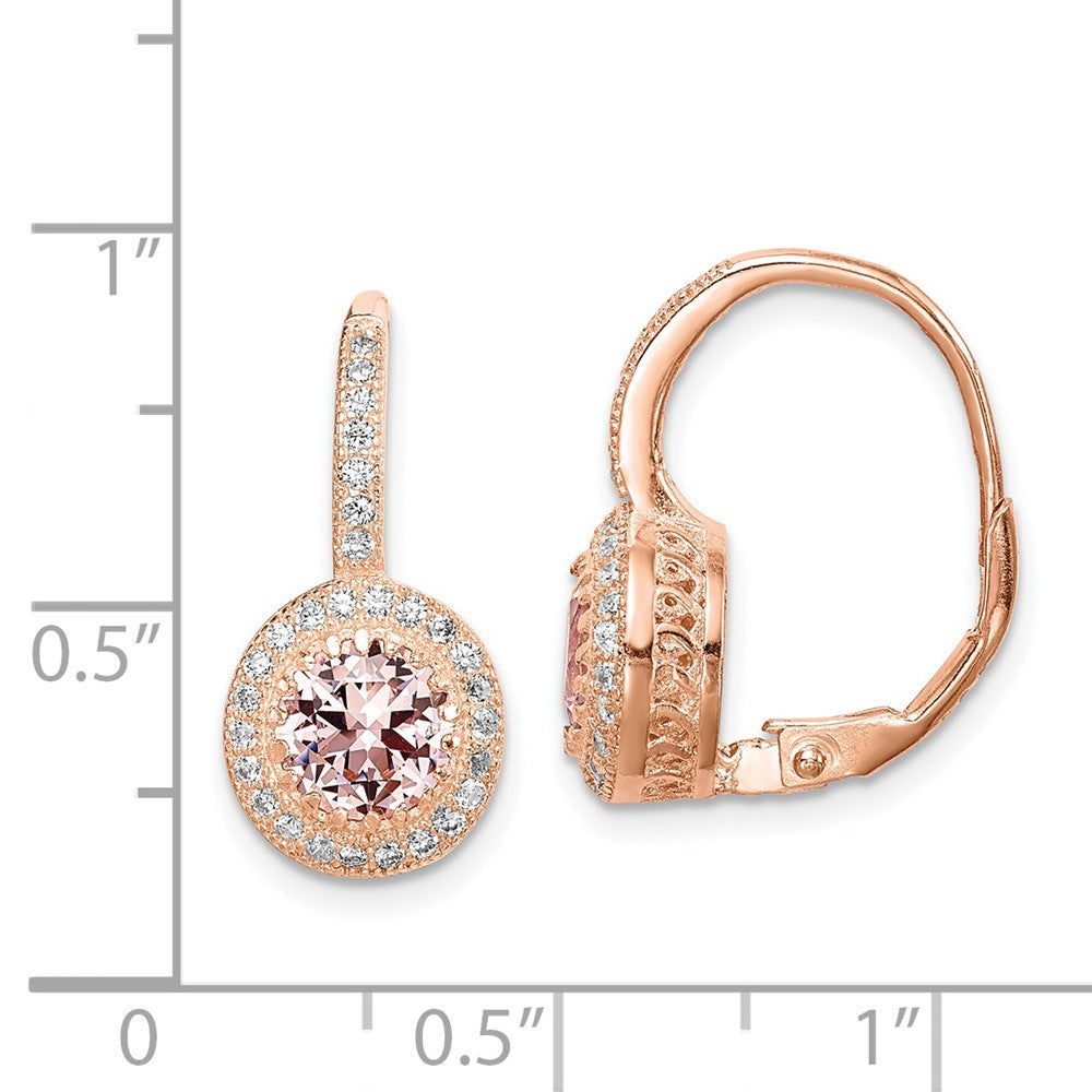 Sterlingsilber Roséfarben Poliert Rosa Kristall/cz Heiligenschein Ohrhänger mit Brisur
