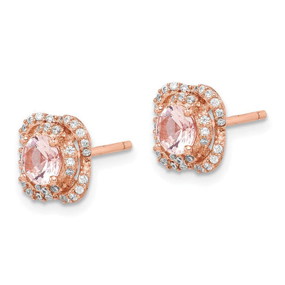 Sterlingsilber Rose Vergoldet Poliert Rosa Kristall & Zirkonia Ohrstecker