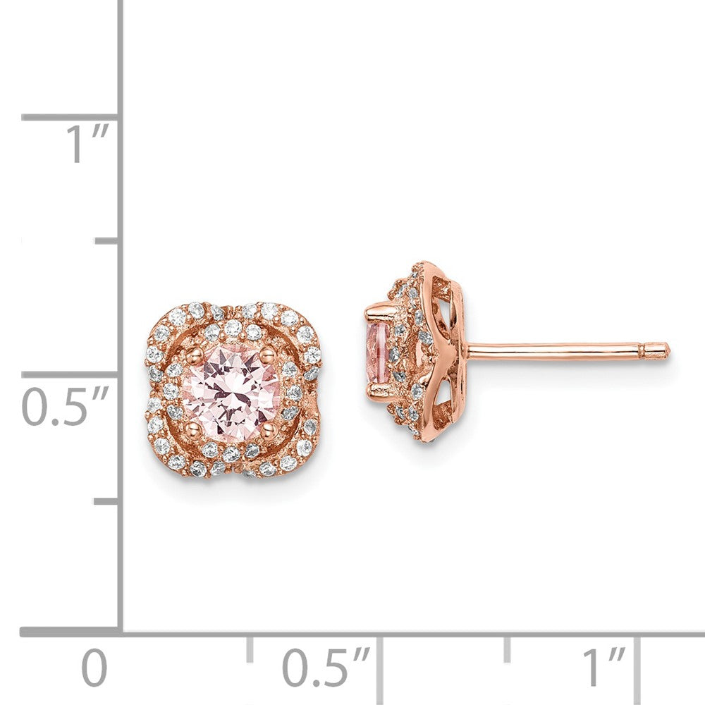 Sterlingsilber Rose Vergoldet Poliert Rosa Kristall & Zirkonia Ohrstecker