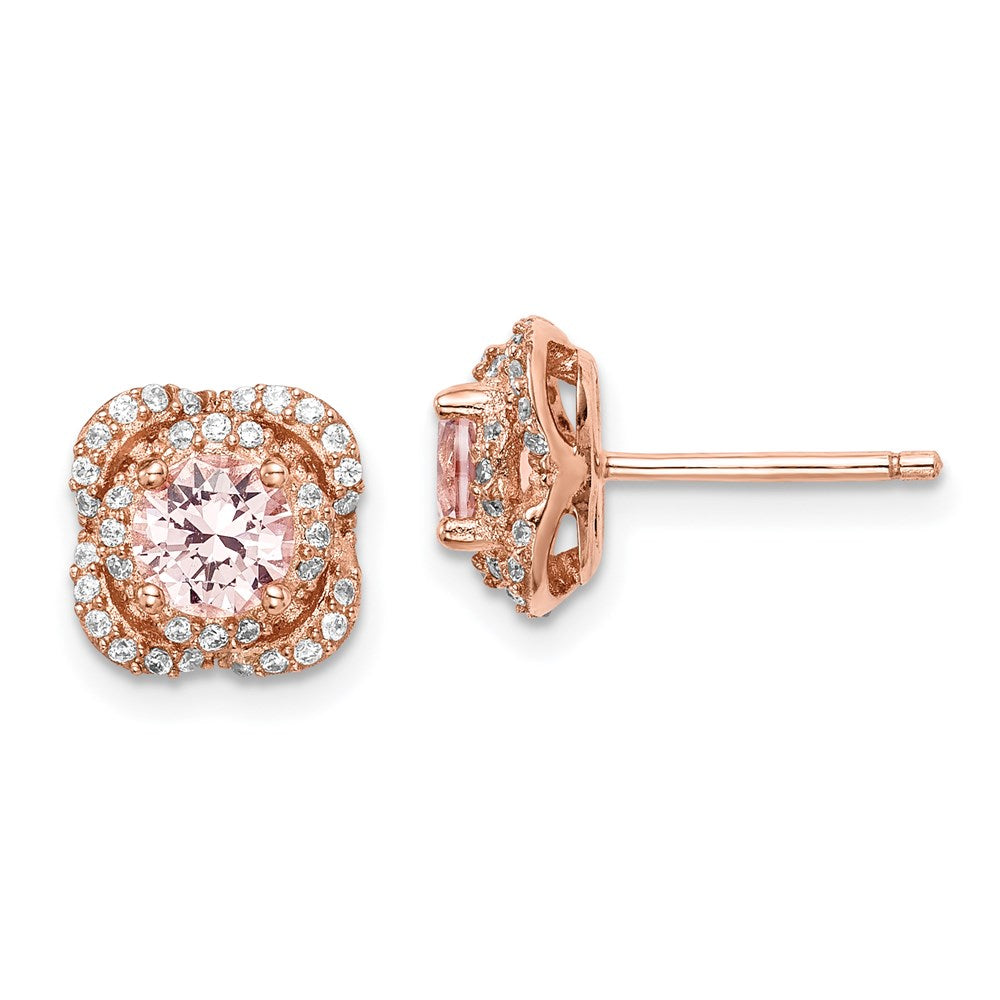 Sterlingsilber Rose Vergoldet Poliert Rosa Kristall & Zirkonia Ohrstecker