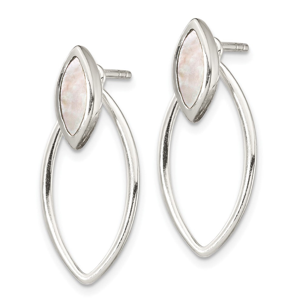 Sterlingsilber Poliert Marquise Geformt Perlmutt mit Ohrring Jacke Stecker Ohrhänger