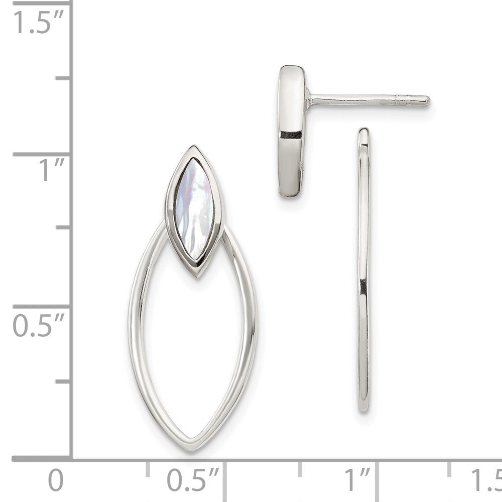 Sterlingsilber Poliert Marquise Geformt Perlmutt mit Ohrring Jacke Stecker Ohrhänger